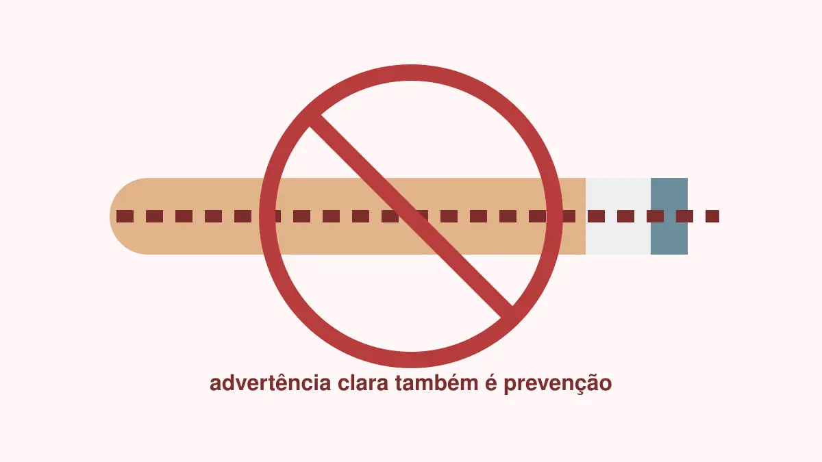 Ilustração de cigarro atravessado por símbolo de alerta, representando advertência sanitária