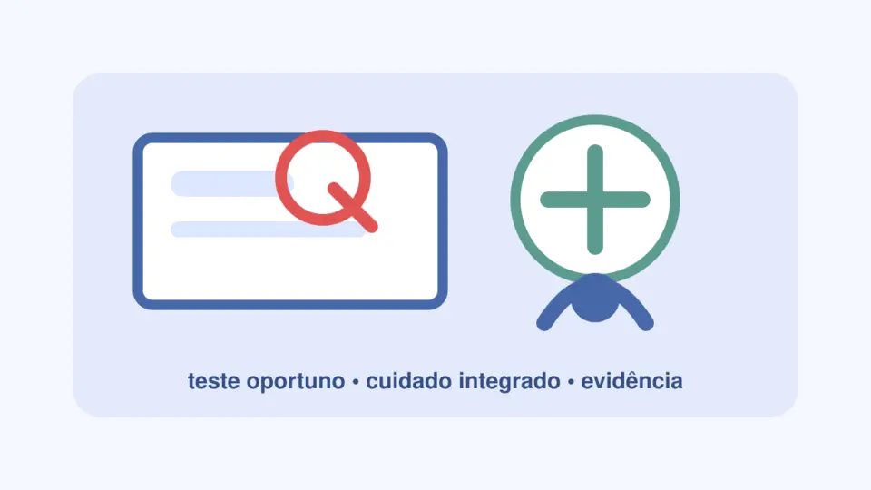 Ilustração de teste rápido e equipe de saúde representando diagnóstico oportuno no HIV avançado