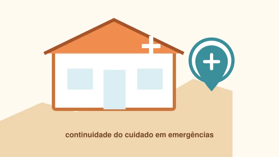 Ilustração de unidade de saúde e equipe de emergência após um terremoto